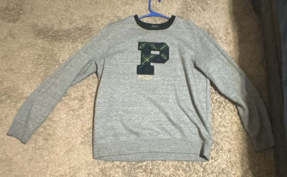 Polo Ralph Lauren Grey Plaid P-Patch Crew-Neck Pullover Sweatshirt